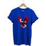 Türkiye Ay Yıldız Türk Bayrağı Kartal Tasarım Baskılı %100 Pamuk Regular Fit Bisiklet Yaka T-Shirt - Mavi