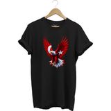 Türkiye Ay Yıldız Türk Bayrağı Kartal Tasarım Baskılı %100 Pamuk Regular Fit Bisiklet Yaka T-Shirt - Siyah - XL