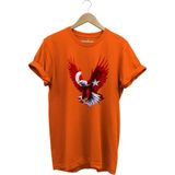 Türkiye Ay Yıldız Türk Bayrağı Kartal Tasarım Baskılı %100 Pamuk Regular Fit Bisiklet Yaka T-Shirt - Turuncu