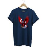 Türkiye Ay Yıldız Türk Bayrağı Kartal Tasarım Baskılı %100 Pamuk Regular Fit Bisiklet Yaka T-Shirt - XL - Lacivert