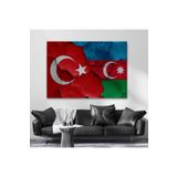 Türkiye Azerbaycan Bayrak Desenli Dekoratif Kanvas Tablo-6516
