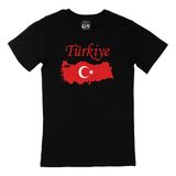 Türkiye Haritalı ve Bayraklı Siyah Tişört