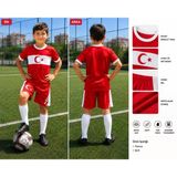 Türkiye Milli Takım Özel Tasarım Kırmızı-Beyaz Çocuk Futbol Forması Takımı 4 Lü Set Forma+Şort+Çorap+Bileklik (Kod:03)