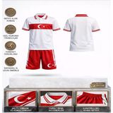 Türkiye Milli Takım Yakalı 01 Özel Tasarım Beyaz-Kırmızı Çocuk Futbol Forması Takımı 3 Lü Set Forma+Şort+Çorap (Kod:y01)