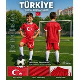 Türkiye Milli Takım Yakalı Özel Tasarım Kırmızı-Beyaz Çocuk Futbol Forması Takımı 4 Lü Set Forma+Şort+Bileklik+Çorap