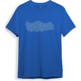 Türkiye Ön Arka Baskılı Türkiye Haritalı Noktasal Tasarım %100 Pamuk Tişört - 3XL - Saks Mavi