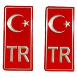 Türkiye Tr Plaka Krom Sticker 2'li - Türkiye Plaka Krom Stıcker - Türkiye Plakalık Krom Tr - Kırmızı - Beyaz