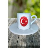 Türkiye Ülke Bayrağı Bayrak Baskılı Türk Kahvesi Fincanı Tabaklı Kişiye Özel Model 1