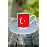 Türkiye Ülke Bayrağı Bayrak Baskılı Türk Kahvesi Fincanı Tabaklı Kişiye Özel Model 4