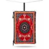 Türkiye Yazılı Otantik Türk Halı Motifli Fermuarlı El Çantası - Kırmızı Kilim Desenli Kadın Makyaj Çantası, Portföy Cüzdan Ve Seyahat Organizeri Pouch