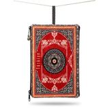 Türkiye Yazılı Otantik Türk Halı Motifli Fermuarlı El Çantası - Kırmızı Kilim Desenli Kadın Makyaj Çantası, Portföy Cüzdan Ve Seyahat Organizeri Pouch