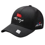 Türkiye Yazılı Türk Bayraklı Atatürk Nakışlı Mikro Pamuklu Kumaş Spor Yazlık Şapka (Siyah03)