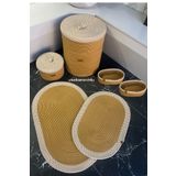 Türkmen Ev Tekstil Jüt Hasır Banyo seti ,40 x 45 çamaşır sepeti ,Banyo paspası,makyaj sepeti,Kirli sepeti, Banyo,dekor