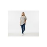 türkmen solak Oversize Çizgili Basic Tişört – Pamuk Penye, Beyaz Siyah, Kadın Günlük T-Shirt