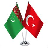 Türkmenistan - Türkiye -İkili Saten Masa Bayrağı