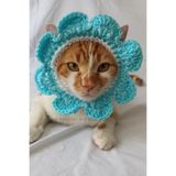 Turkuaz Beyaz Bandana Çiçek Tasma Yazlık Örgü Kedi Köpek Şapkası Evcil Hayvan Şapkası Pet Aksesuarı