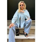 Turkuaz Çizgili Over Fit Gömlek Mg1525