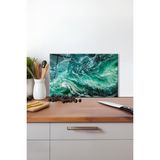 Turkuaz Deniz Dalgası Cam Kesme Tahtası, Silikon Ayaklı, Isıya Kırılmaya Dayanıklı, Sunum Tablası - 30 x 45 cm