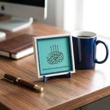 Turkuaz Deri Detaylı Besmele-i Şerif Dekoratif Set | Modern ve Minyatür 10x10 cm Obje