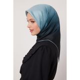 Turkuaz Geçişli Twill İpek Eşarp