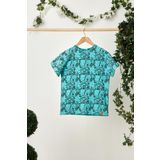 Turkuaz Kiz Cocuk Kisa Kollu Desenli Bisiklet Yaka Terletmez, Yumusak Rahat 100 Pamuklu Penye T-Shirt