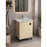 Turkuaz Lavabolu 60 cm Ithal Membran Kapaklı Banyo Dolabı - Sarı