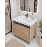 Turkuaz Lavabolu 80 cm Banyo Dolabı Sonoma Meşe - Ahşap