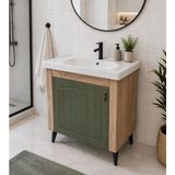 Turkuaz Lavabolu 80 Cm Yeşil Membran Kapaklı Banyo Dolabı - Yeşil - Ahşap