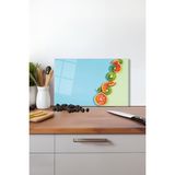 Turkuaz Meyveli Cam Kesme Tahtası, Silikon Ayaklı, Isıya Kırılmaya Dayanıklı, Sunum Kesim Tablası - 30 x 45 cm