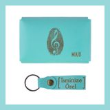 Turkuaz, Nota Desenli, İsminize Özel Cüzdan Ve Anahtarlık Seti, Kişisel Hediyelik Şık Aksesuar Takım, Günlük Kullanıma Uygun Set, Bozuk Para Çantası, Nakit ve Kredi Kartı Tutucu