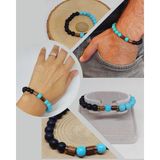 Turkuaz & Oniks Taşı 8mm Unisex Tasarım Bileklik Hawaii Model (4674)