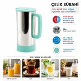 Turkuaz - Paslanmaz Çelik Sıcak - Soğuk Çelik Sürahi (5224)