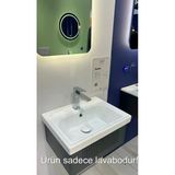 Turkuaz Seramik Cerastyle Frame Etajerli Lavabo 50 cm Beyaz Renkli Modern Tasarım Özellikli 030900U