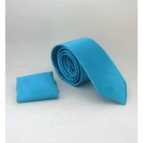 Turkuaz Slim Fit (ince) Düz Renk Mendilli Saten Kravat - SS-15 SS-15-GF
