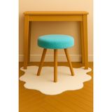 Turkuaz Teddy Yuvarlak Puf Bench Ahşap Modern Ayak Dekoratif Peluş Tabure