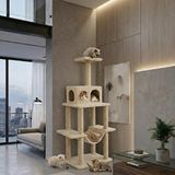 Turkuaz Tırmalama Tr891 Zooplus Katlı Kedi Oyun Evi 65x45 cm Yükseklik 155 cm Bej Soft Peluş Materyal