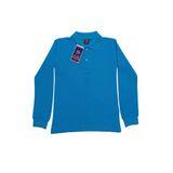 Turkuaz Uzun Kol Düz Renk Yakalı 6-17 Yaş Çocuk Okul Lakos Sweat Polo Yaka Sweatshirt