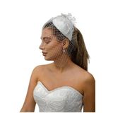 Turkuaz(140) Gelin Kep/Gelin Vualet/Düğün Nikah Taş Tül Beyaz Şapka Beyaz -Standart