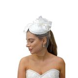 Turkuaz(486) Gelin Kep/Gelin Vualet/Düğün Nikah Tül İnci Beyaz Şapka Beyaz Standart