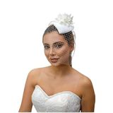 Turkuaz(487) Gelin Kep/Gelin Vualet/Düğün Nikah Tül Çiçek Beyaz Şapka Beyaz Standart