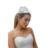 Turkuaz(489) Gelin Kep/Gelin Vualet/Düğün Nikah İnci Çiçek Tül Beyaz Şapka Beyaz Standart