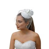 Turkuaz(490) Gelin Kep/Gelin Vualet/Düğün Nikah Çiçek Tül Beyaz Şapka Beyaz Standart