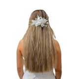 Turkuaz(602) Gelin Saç Aksesuarı/Nikah Düğün Çiçekli Otrişli Beyaz Saç Aksesuarı Beyaz Tek Ebat
