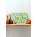 Turkuazlı Limon Cam Kesme Tahtası, Silikon Ayaklı, Sunum Kesim Doğrama Tablası, Temperli ve Rodajlı - 30 x 45 cm