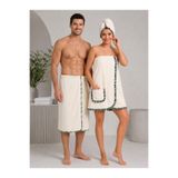 Türkühome Çift Spa Sauna Havlu Seti Kadın Erkek Bornoz Havlusu ve Saç Bonesi