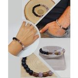 Turmalin Ebruli Renk & Oniks Taşı 8mm Unisex Tasarım Bileklik Hawaii Model (19445)