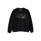 Turning It Off and On Again Baskılı Retro Siyah Bisiklet Yaka Sweatshirt