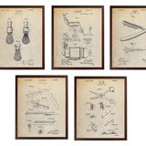 Turnip Designs Berber Sandalyesi Jilet Makası Tıraş Fırçası Patent Berber Dükkan Dekor Banyo Duvar Sanatı Tıraş Fırçası Poster TDP1020