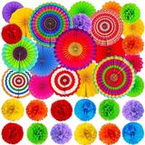 TURNMEON 36 Adet Fiesta Parti Süslemeleri 18 Renkli Asılı Kağıt Hayranları 18 Meksika Pom Poms Çiçekler Cinco De Mayo Parti Süslemeleri Taco Salı Fiesta Malzemeleri Luau Fotoğraf Sahne Karnaval