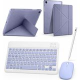 Turotto Galaxy Tab A9 Plus SM-X210 / A11 Plus SM-X230 Ile Uyumlu Standlı Kılıf Dokunmatik Kalem ve Klavye Mouse Set - Lavanta